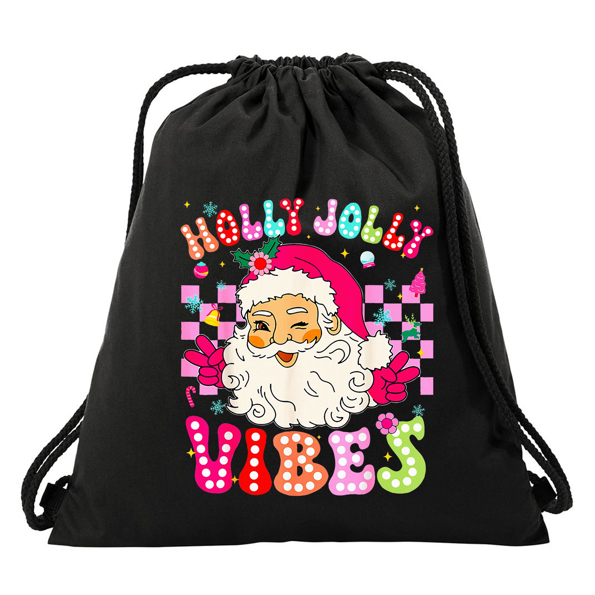 Groovy Cute Santa Claus Christmas Vibes Xmas Drawstring Bag