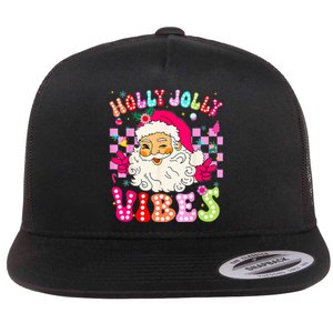 Groovy Cute Santa Claus Christmas Vibes Xmas Flat Bill Trucker Hat