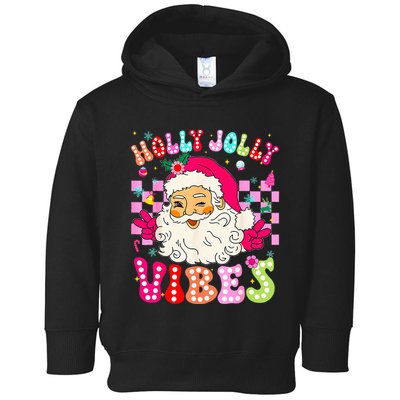 Groovy Cute Santa Claus Christmas Vibes Xmas Toddler Hoodie