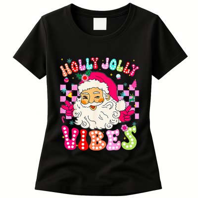 Groovy Cute Santa Claus Christmas Vibes Xmas Womens T-Shirt