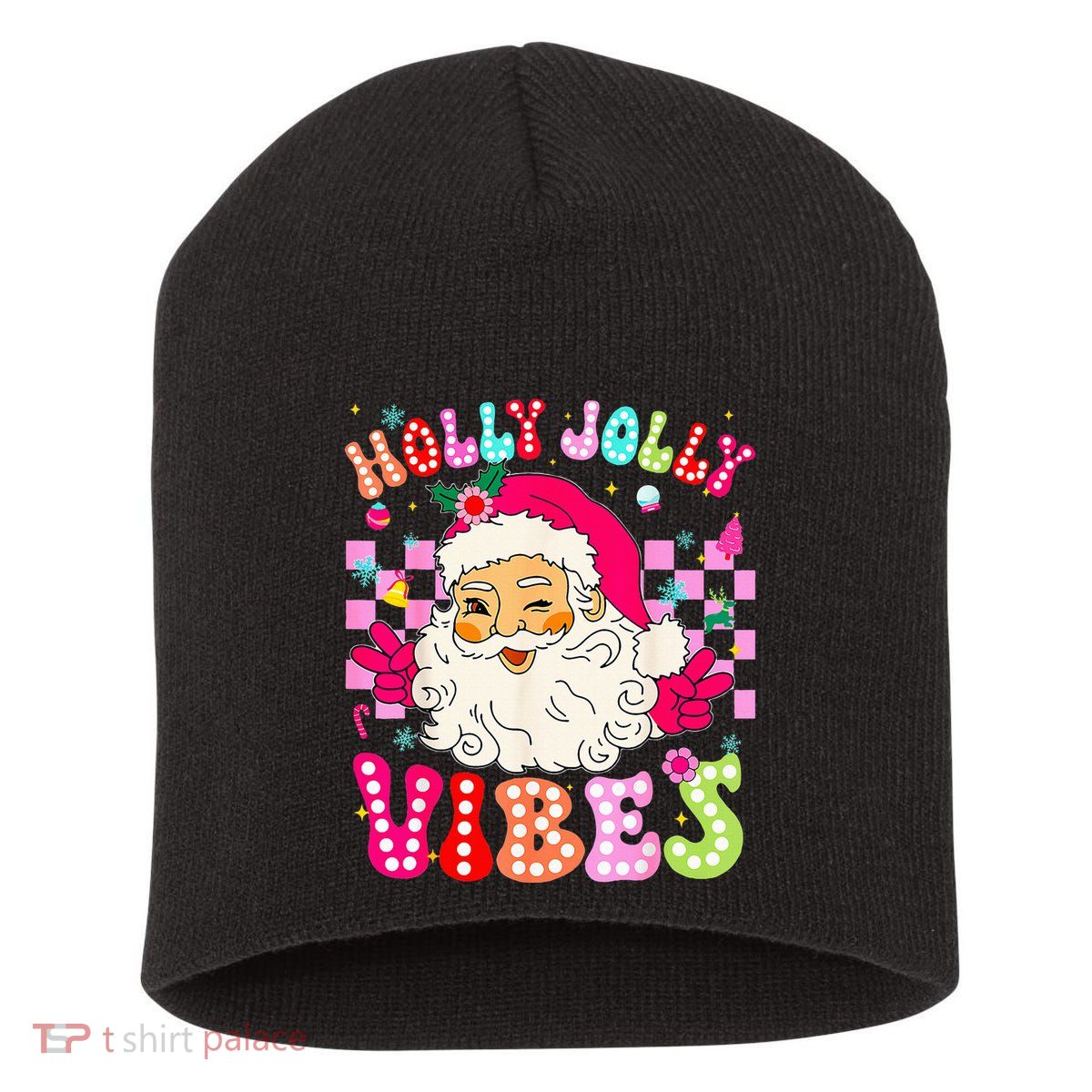 Groovy Cute Santa Claus Christmas Vibes Xmas Short Acrylic Beanie