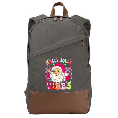Groovy Cute Santa Claus Christmas Vibes Xmas Cotton Canvas Backpack