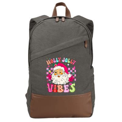 Groovy Cute Santa Claus Christmas Vibes Xmas Cotton Canvas Backpack