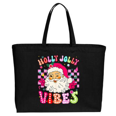 Groovy Cute Santa Claus Christmas Vibes Xmas Cotton Canvas Jumbo Tote