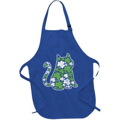 Green Cat Silhouette With Shamrocks St Patrick’S Day Gift Full-Length Apron With Pockets
