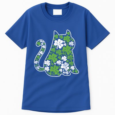 Green Cat Silhouette With Shamrocks St Patrick’S Day Gift Tall T-Shirt