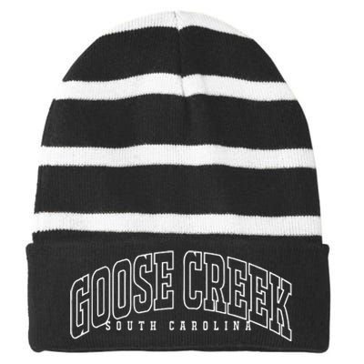 Goose Creek South Carolina Sc Vintage Throwback Athletic Striped Beanie with Solid Band