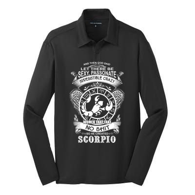 God Created Scorpio Funny Zodiac Sign Birthday Great Gift Silk Touch Performance Long Sleeve Polo