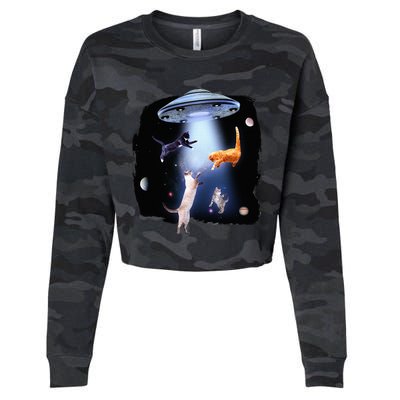 Galaxy Cat Space Kitty Planets Galaxy Cropped Pullover Crew