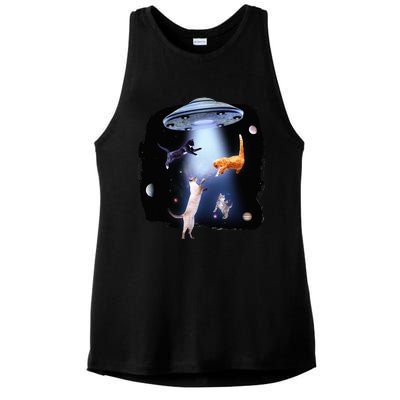 Galaxy Cat Space Kitty Planets Galaxy Ladies PosiCharge Tri-Blend Wicking Tank