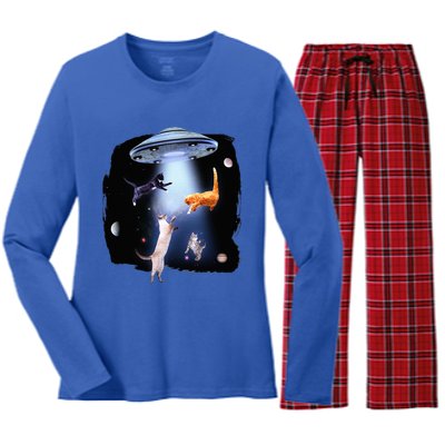 Galaxy Cat Space Kitty Planets Galaxy Women's Long Sleeve Flannel Pajama Set 