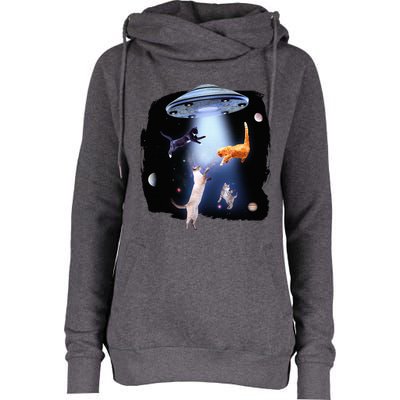 Galaxy Cat Space Kitty Planets Galaxy Womens Funnel Neck Pullover Hood