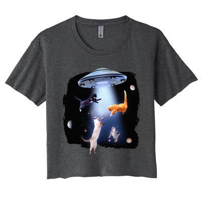 Galaxy Cat Space Kitty Planets Galaxy Women's Crop Top Tee