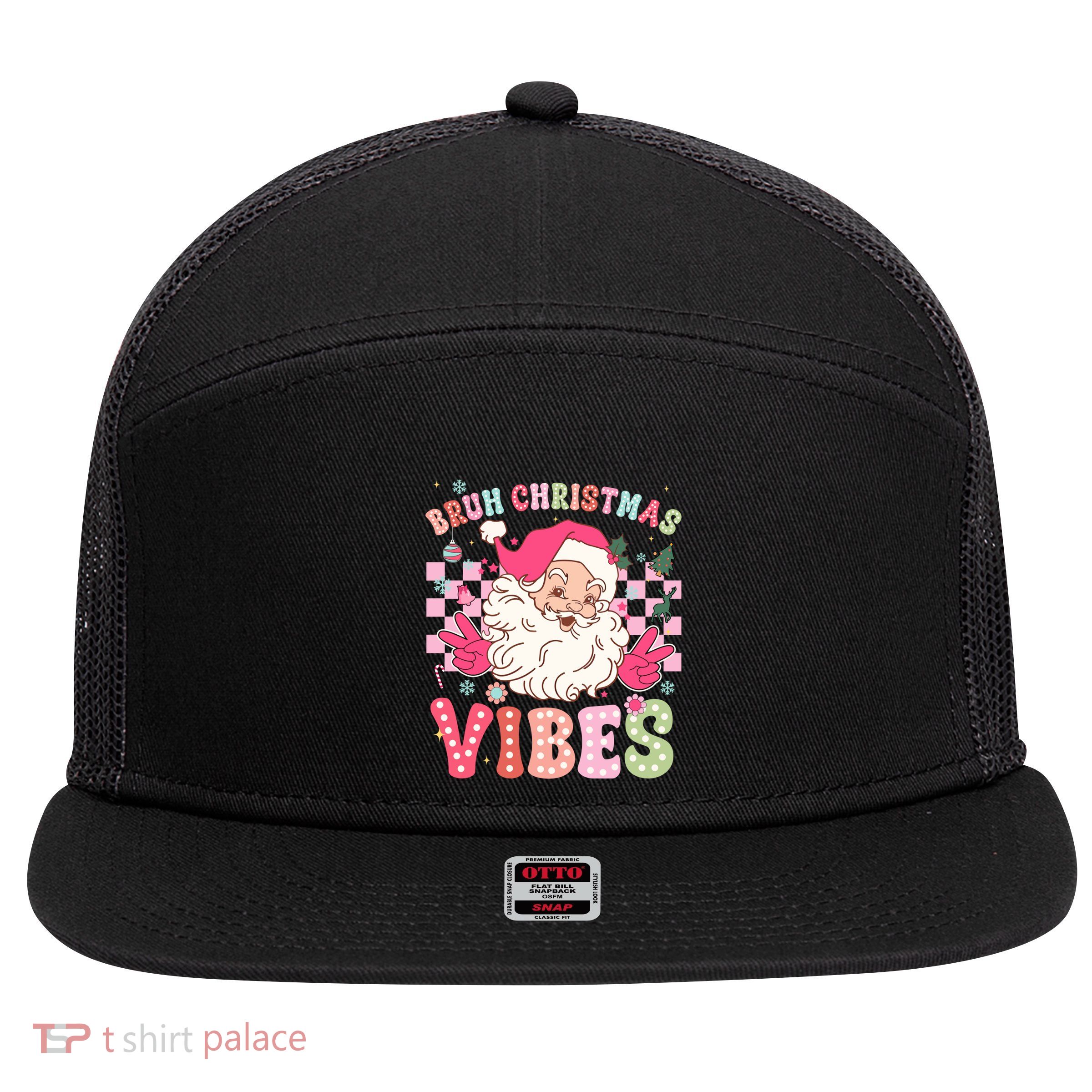 Groovy Cute Santa Claus Bruh Christmas Vibes Xmas Gift 7 Panel Mesh Trucker Snapback Hat