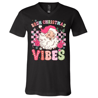 Groovy Cute Santa Claus Bruh Christmas Vibes Xmas Gift V-Neck T-Shirt