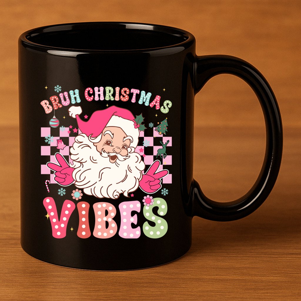 Groovy Cute Santa Claus Bruh Christmas Vibes Xmas Gift 11oz C Handle Ceramic Mug