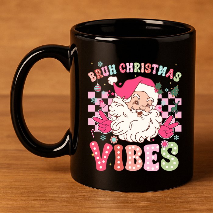 Groovy Cute Santa Claus Bruh Christmas Vibes Xmas Gift 11oz C Handle Ceramic Mug