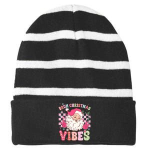 Groovy Cute Santa Claus Bruh Christmas Vibes Xmas Gift Striped Beanie with Solid Band