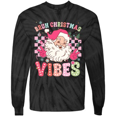 Groovy Cute Santa Claus Bruh Christmas Vibes Xmas Gift Tie-Dye Long Sleeve Shirt