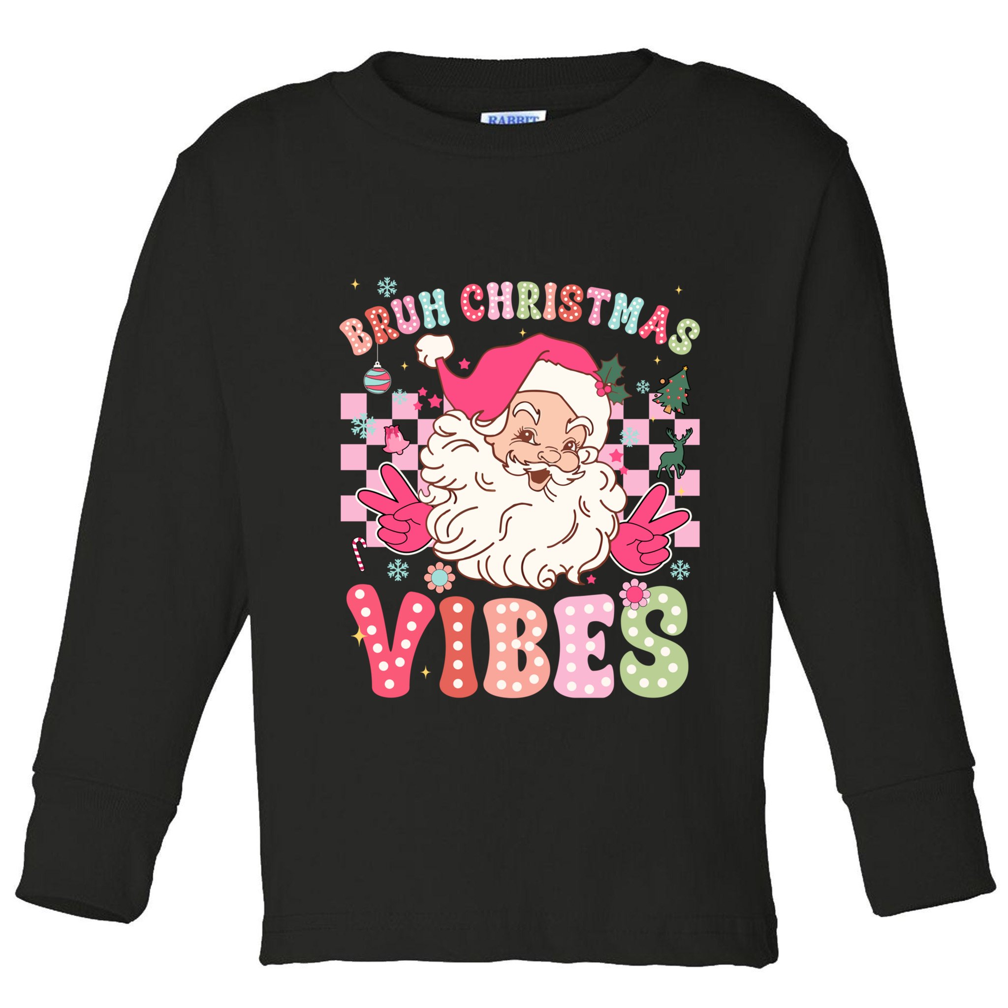 Groovy Cute Santa Claus Bruh Christmas Vibes Xmas Gift Toddler Long Sleeve Shirt