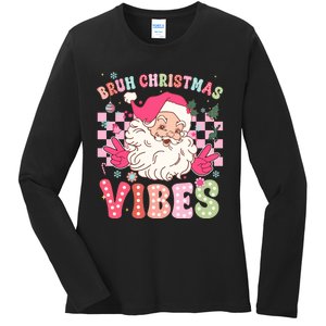 Groovy Cute Santa Claus Bruh Christmas Vibes Xmas Gift Ladies Long Sleeve Shirt