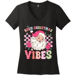 Groovy Cute Santa Claus Bruh Christmas Vibes Xmas Gift Women's V-Neck T-Shirt