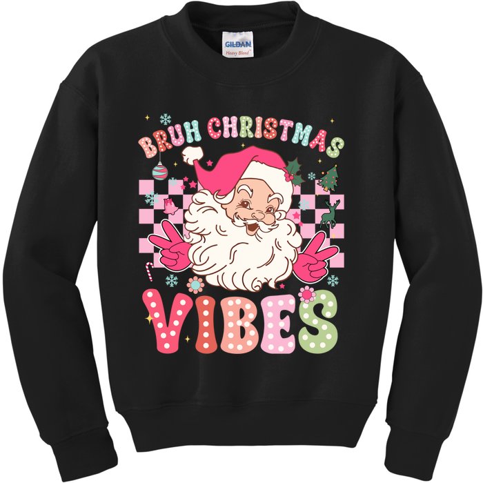 Groovy Cute Santa Claus Bruh Christmas Vibes Xmas Gift Kids Sweatshirt