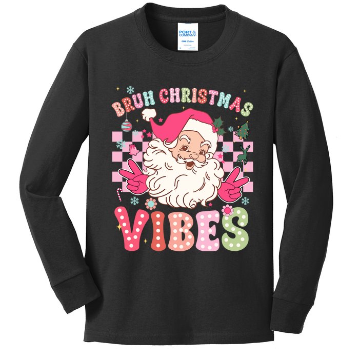 Groovy Cute Santa Claus Bruh Christmas Vibes Xmas Gift Kids Long Sleeve Shirt