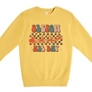 Groovy Christmas Sleigh All Day Reindeer Cute Gift Premium Crewneck Sweatshirt