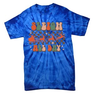 Groovy Christmas Sleigh All Day Reindeer Cute Gift Tie-Dye T-Shirt