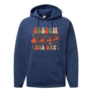 Groovy Christmas Sleigh All Day Reindeer Cute Gift Performance Fleece Hoodie