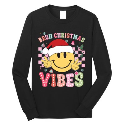 Groovy Cute Santa Claus Bruh Christmas Vibes Xmas Gift Long Sleeve Shirt