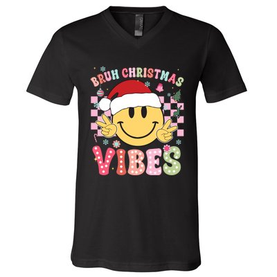 Groovy Cute Santa Claus Bruh Christmas Vibes Xmas Gift V-Neck T-Shirt