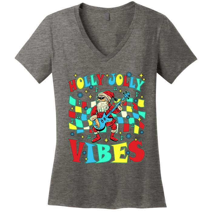 Groovy Cute Santa Claus Christmas Vibes Gift Women's V-Neck T-Shirt