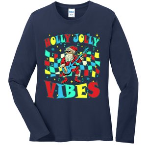 Groovy Cute Santa Claus Christmas Vibes Gift Ladies Long Sleeve Shirt