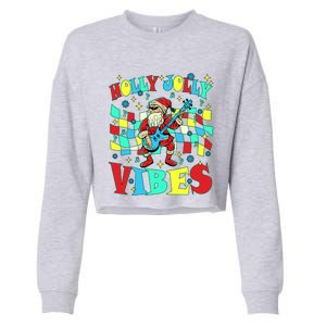 Groovy Cute Santa Claus Christmas Vibes Gift Cropped Pullover Crew