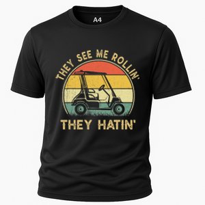 Golf Cart See Me Rollin They Hatin Funny Golf Humor Cooling Performance Crew T-Shirt