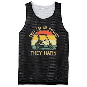 Golf Cart See Me Rollin They Hatin Funny Golf Humor Mesh Reversible Basketball Jersey Tank