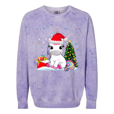 Girls Cute Santa Unicorn Christmas Unicorn Xmas Gift Colorblast Crewneck Sweatshirt