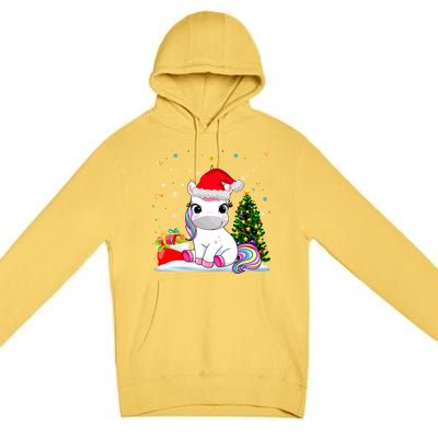 Girls Cute Santa Unicorn Christmas Unicorn Xmas Gift Premium Pullover Hoodie