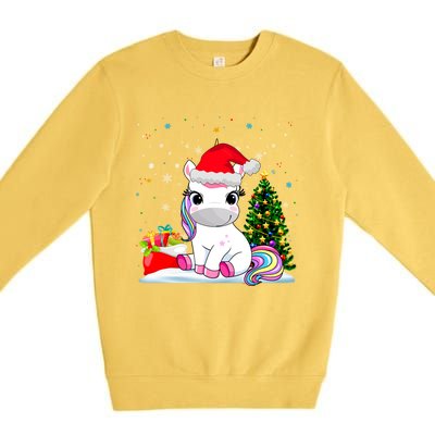 Girls Cute Santa Unicorn Christmas Unicorn Xmas Gift Premium Crewneck Sweatshirt