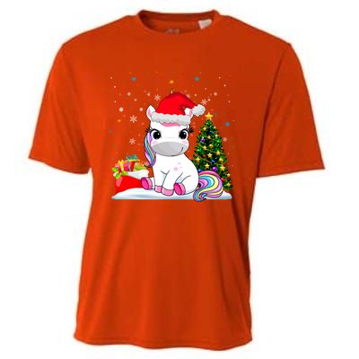 Girls Cute Santa Unicorn Christmas Unicorn Xmas Gift Cooling Performance Crew T-Shirt