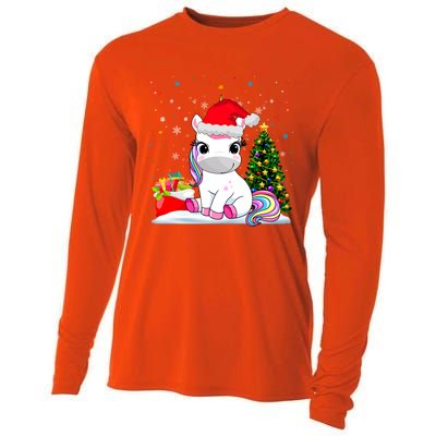 Girls Cute Santa Unicorn Christmas Unicorn Xmas Gift Cooling Performance Long Sleeve Crew