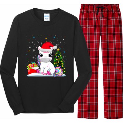 Girls Cute Santa Unicorn Christmas Unicorn Xmas Gift Long Sleeve Pajama Set