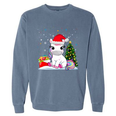 Girls Cute Santa Unicorn Christmas Unicorn Xmas Gift Garment-Dyed Sweatshirt