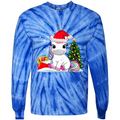 Girls Cute Santa Unicorn Christmas Unicorn Xmas Gift Tie-Dye Long Sleeve Shirt