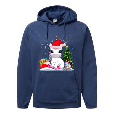 Girls Cute Santa Unicorn Christmas Unicorn Xmas Gift Performance Fleece Hoodie