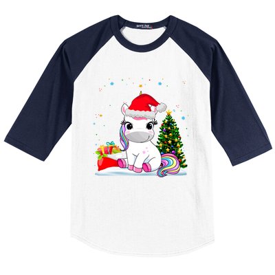 Girls Cute Santa Unicorn Christmas Unicorn Xmas Gift Baseball Sleeve Shirt