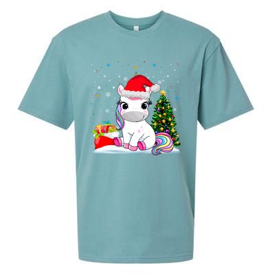 Girls Cute Santa Unicorn Christmas Unicorn Xmas Gift Sueded Cloud Jersey T-Shirt