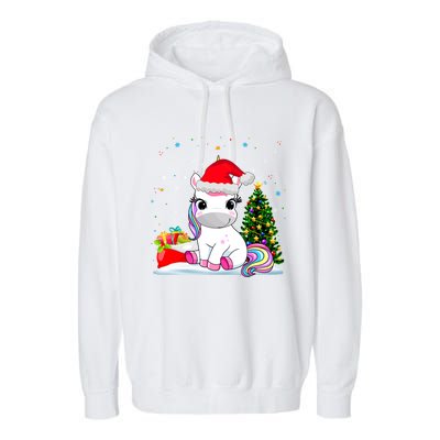 Girls Cute Santa Unicorn Christmas Unicorn Xmas Gift Garment-Dyed Fleece Hoodie